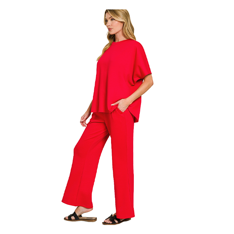 Zenana Apparel Set Scuba Top & Pants Ruby