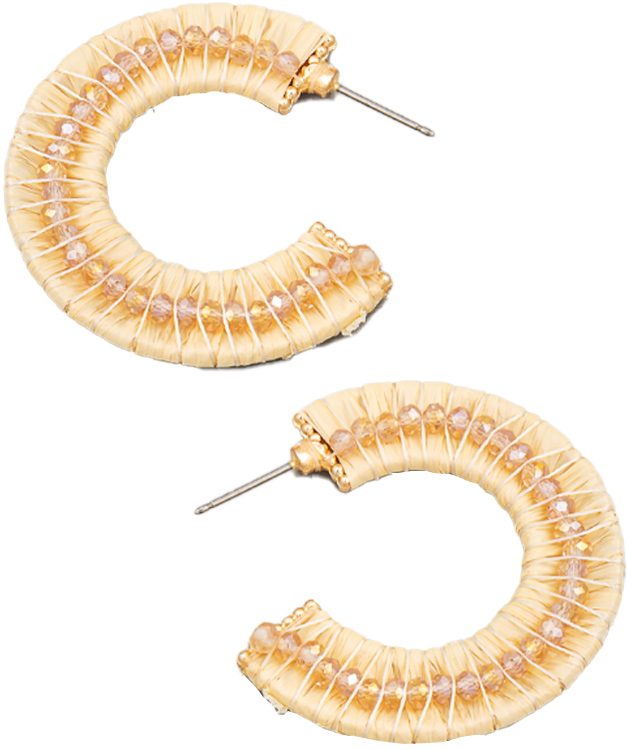 Beaded Raffia Crescent Earrings