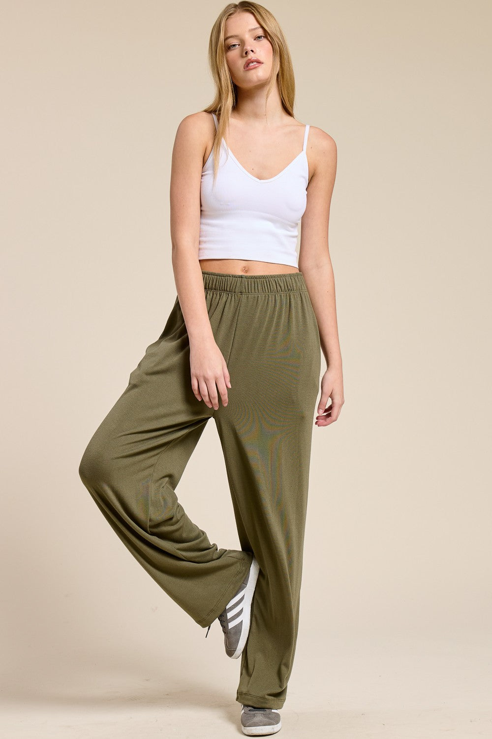Charlotte Avery Scuba Knit Elastic Waist Pants- Olive