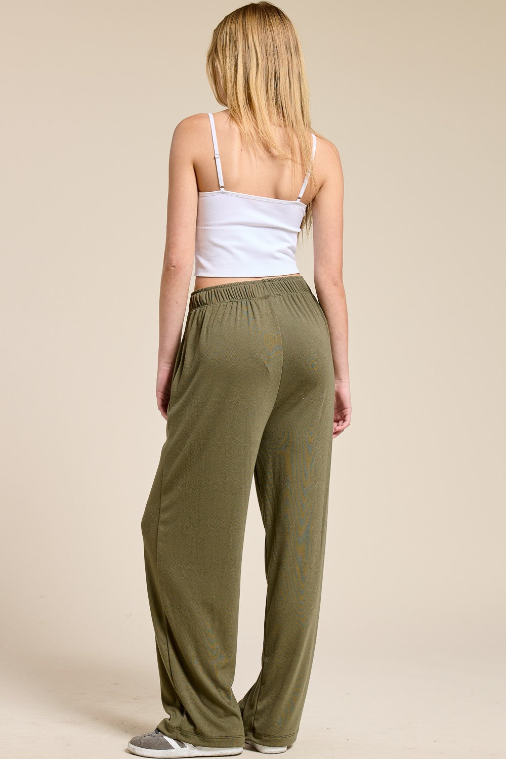 Charlotte Avery Scuba Knit Elastic Waist Pants- Olive