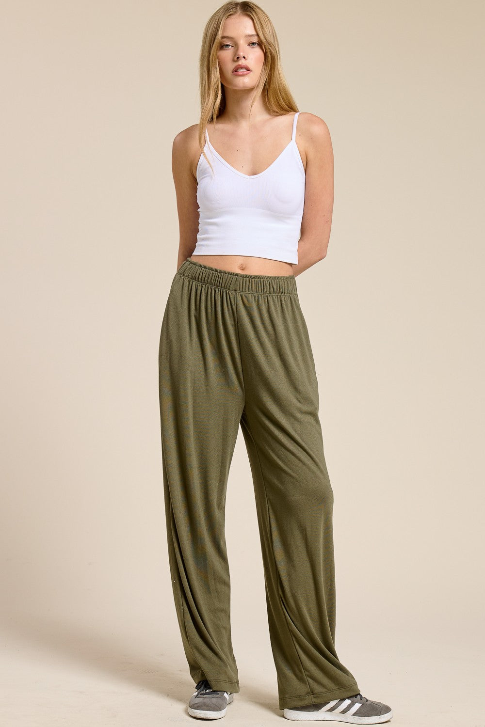 Charlotte Avery Scuba Knit Elastic Waist Pants- Olive