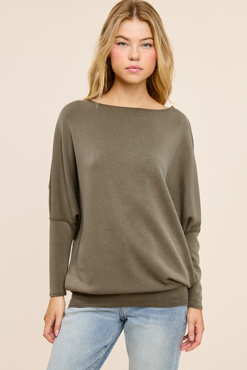 Charlotte Avery Scuba Knit Dolman Sleeve - Olive