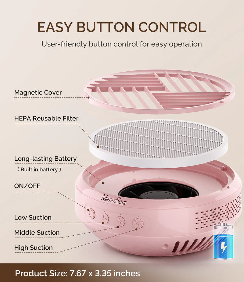 MelodySusie SProR Cordless & Rechargeable Nail Dust Collector - Pink - PinkPro Beauty Supply