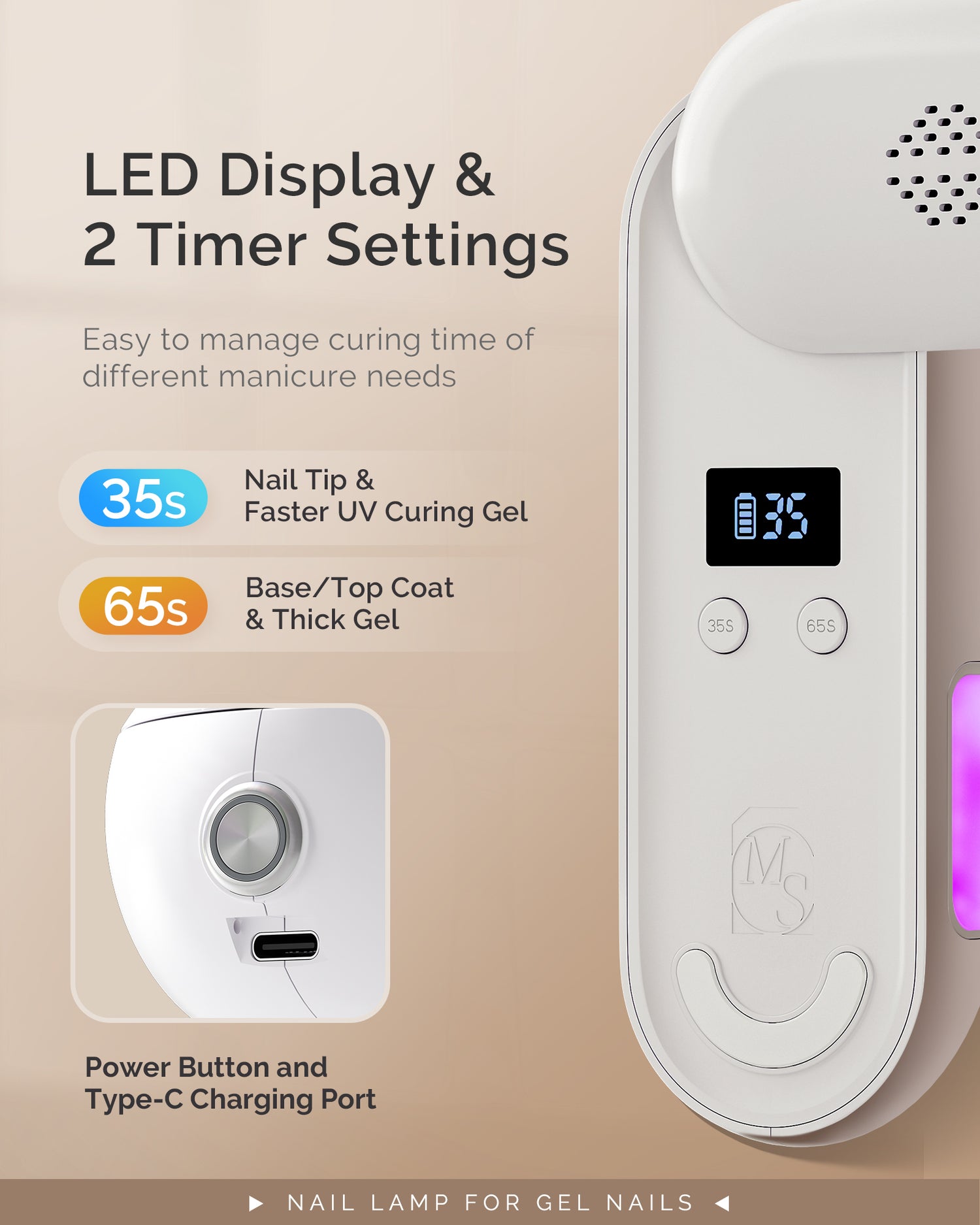 MelodySusie P-Plus20F Innovative UV Protection Rechargeable UV/LED Nail Lamp - White