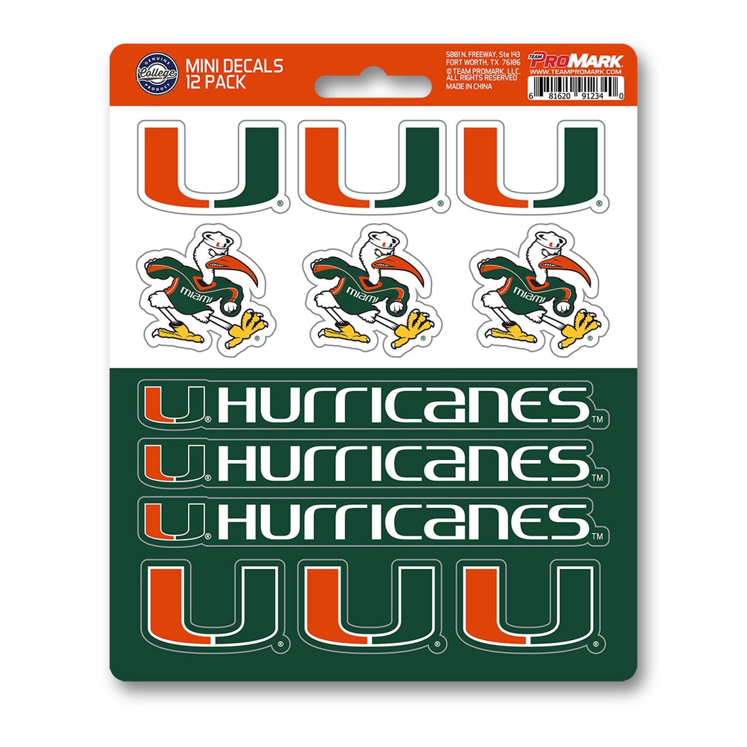 Fanmats Miami Hurricanes Mini Decal 12pk