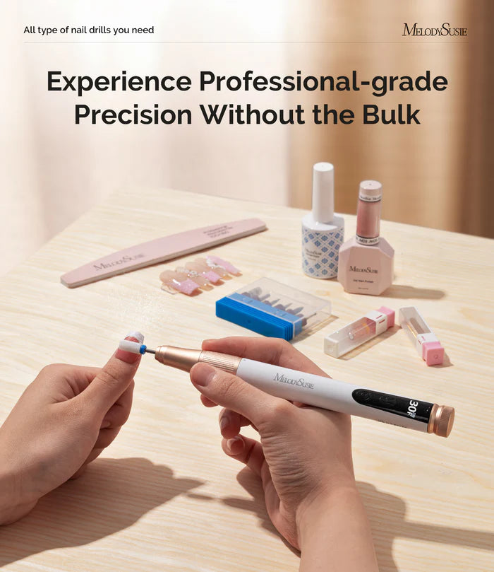 MelodySusie Recharge Portable & Stepless Speed Rechargeable Nail Drill 30000RPM - White - PinkPro Beauty Supply