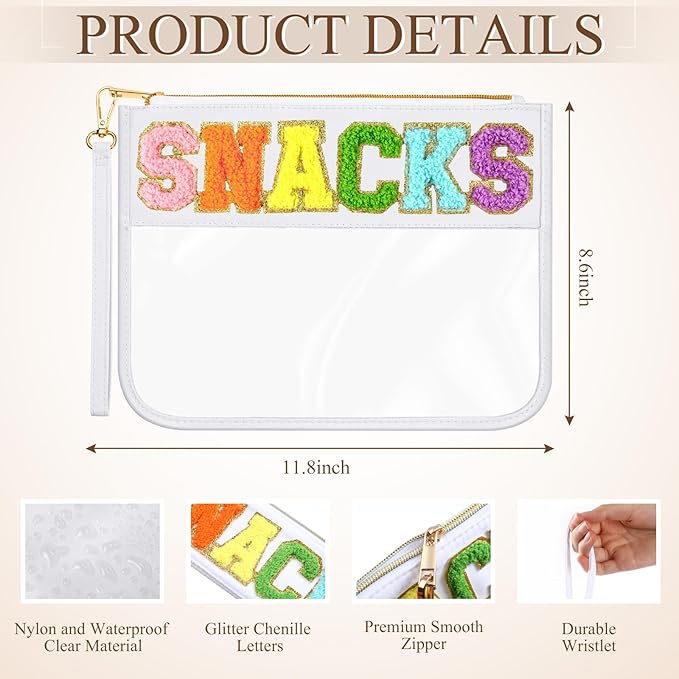 Embroidered Snack Bag Clear with White Trim - PinkPro Beauty Supply