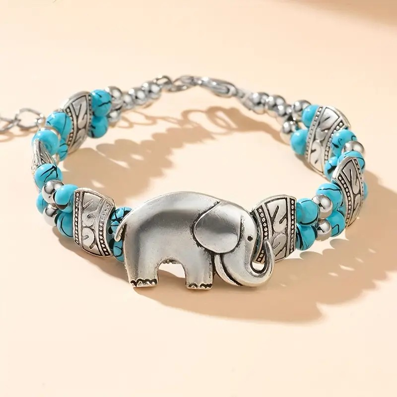 Charm Bracelet Elephant Turquoise Beads PinkPro Beauty Supply