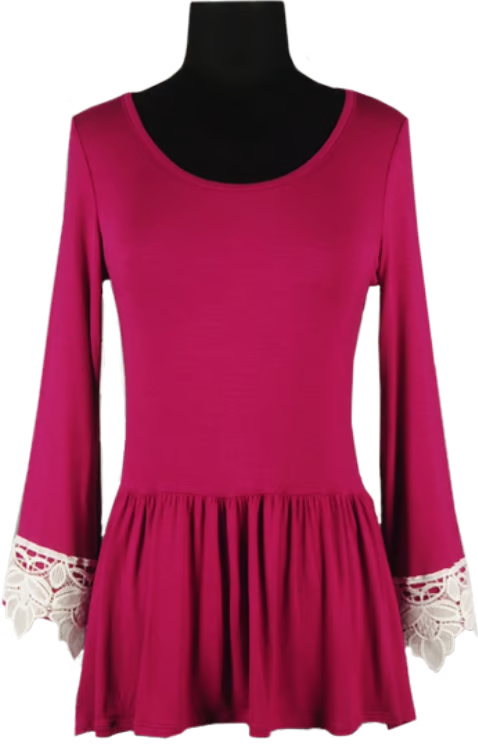 Lightweight Knit Top with Lace Small Magenta
