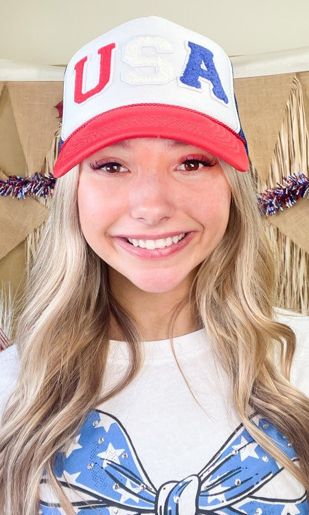 Trucker Hat Chenille USA - Red, White & Royal Blue (Copy) PinkPro Beauty Supply