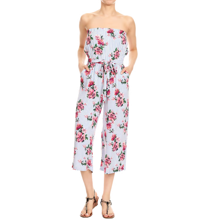 Boutique Jumpsuit Floral Stripes