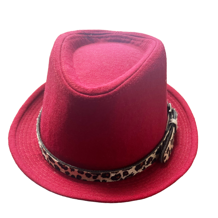 Fedora Hat with Leopard Band -Red