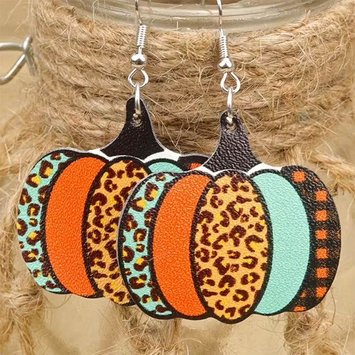 Fall Pumpkin Leopard Print Drop Earrings