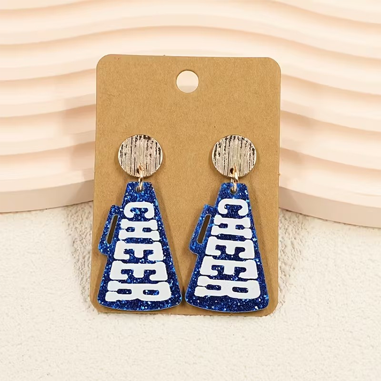Blue Glitter Cheer Megaphone Earrings