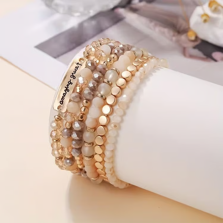 Vintage Beaded Stretch Bracelet Set - Amazing Grace 6-Piece