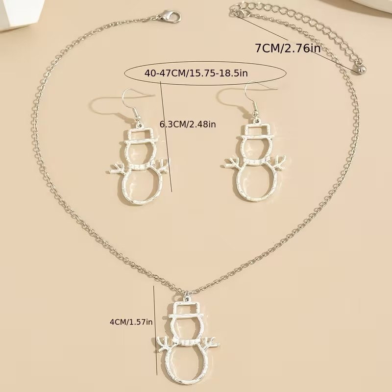 Silver Snowman Necklace and Earring Set