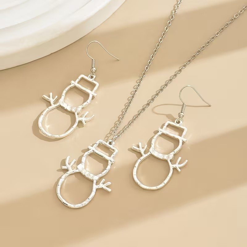 Silver Snowman Necklace and Earring Set