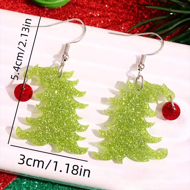 Christmas Tree Earrings - Green with Red Ornament