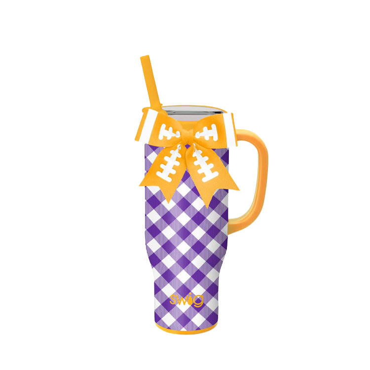 Swig Life Mega Mug Gingham Purple/Yellow with Bow 30 oz.