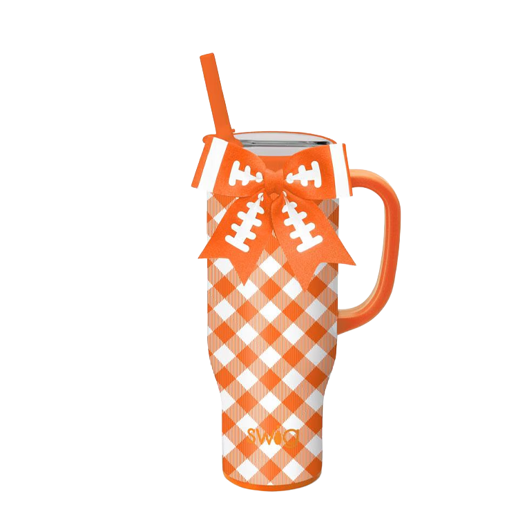 Swig Life Mega Mug Gingham Orange with Football Bow 30 oz
