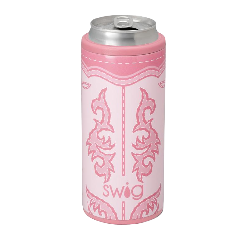 Swig Life Skinny Can Cooler 12 oz Boot Scootin' Pink