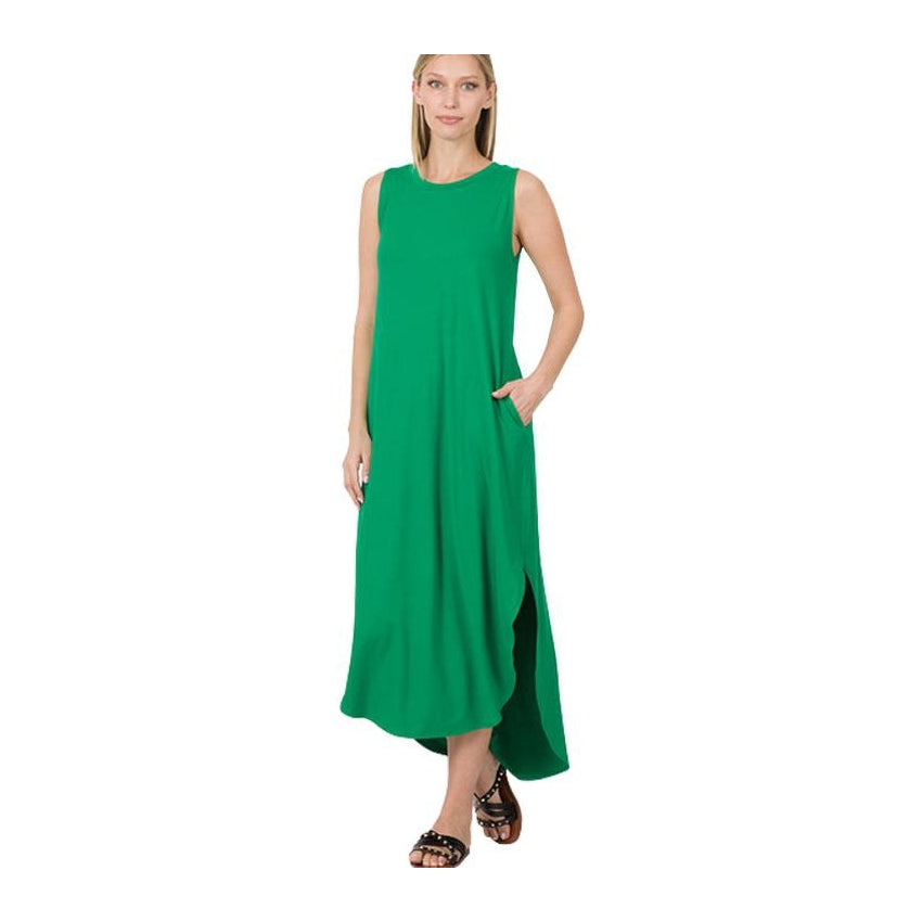 Maxi Dress Side Slit with Pockets Kelly Green