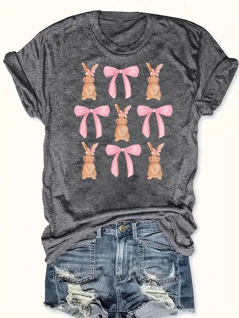 Graphic T-shirt Easter Pink Bows Bunny - PinkPro Beauty Supply