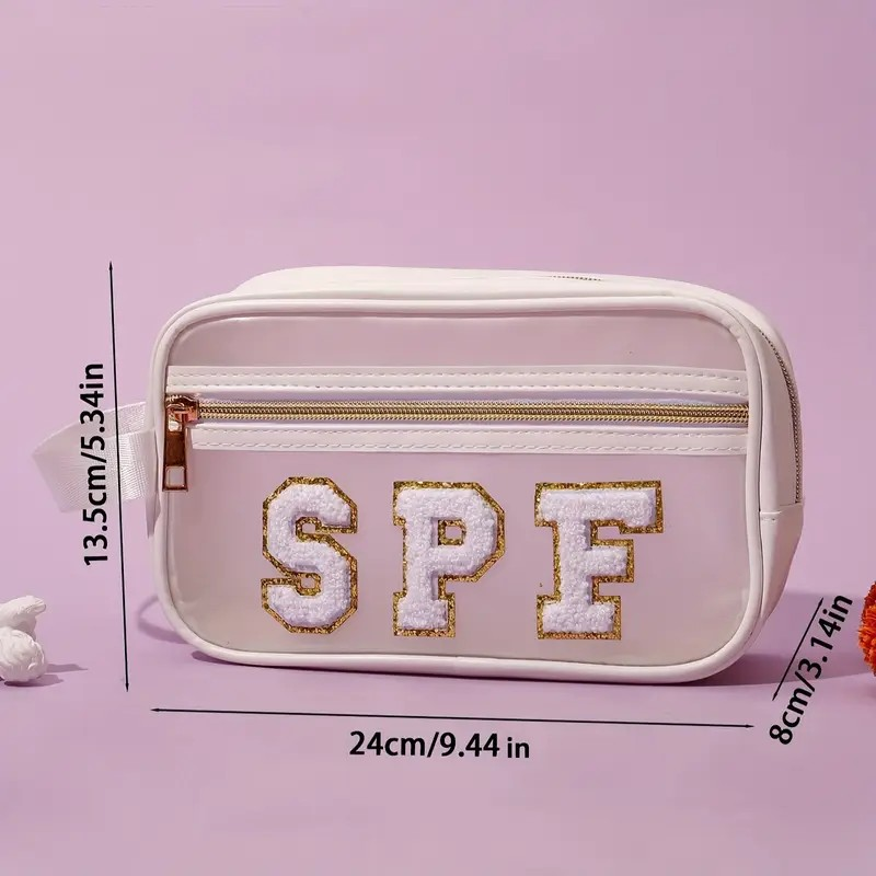 Embroidered SPF Bag Clear with White Trim - PinkPro Beauty Supply
