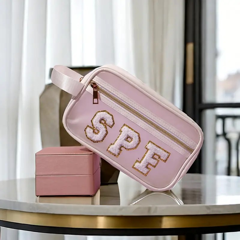 Embroidered SPF Bag Clear with White Trim - PinkPro Beauty Supply
