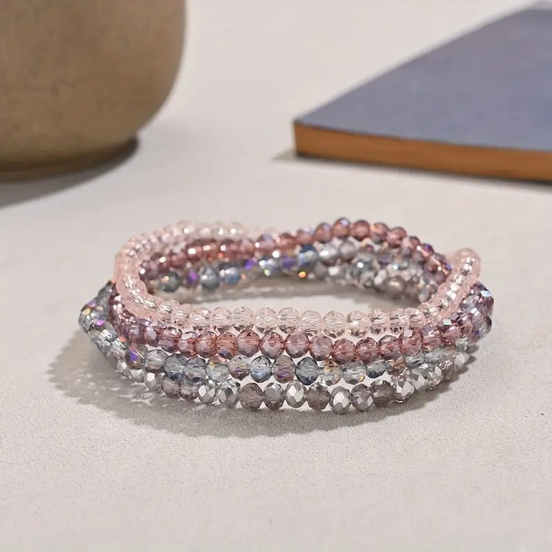 4 Piece Set Silvery Purple Spring Bracelet - PinkPro Beauty Supply