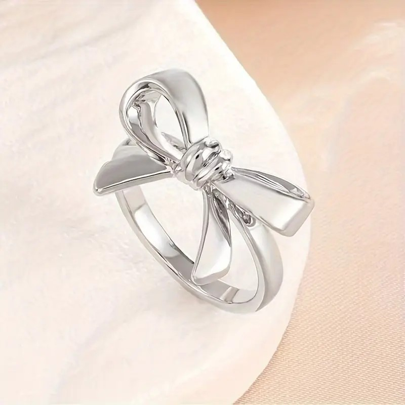 Bow Knot Glossy Ring Silver - PinkPro Beauty Supply