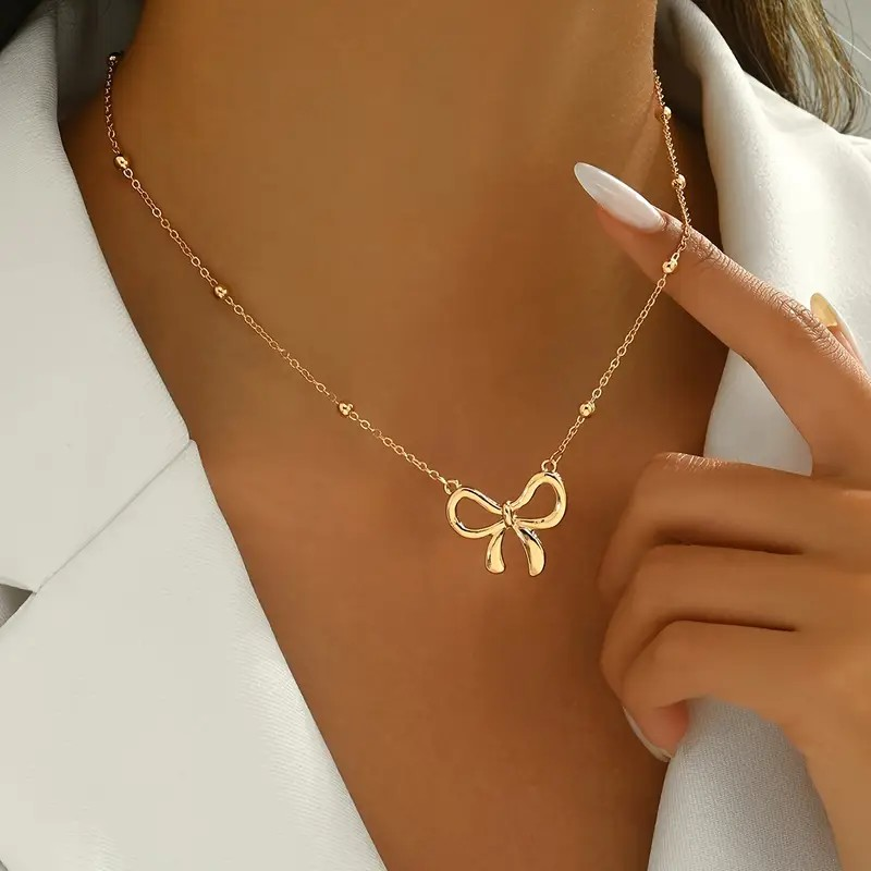 Gold Bow Knot Necklace Pendant - PinkPro Beauty Supply