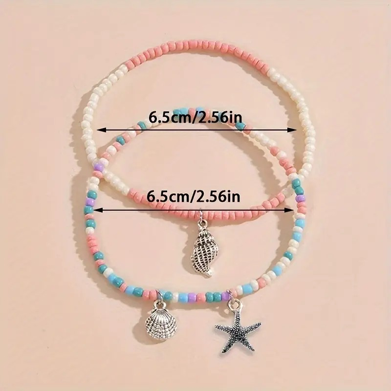 2 Piece Anklet Conch Starfish Summer Beach - PinkPro Beauty Supply