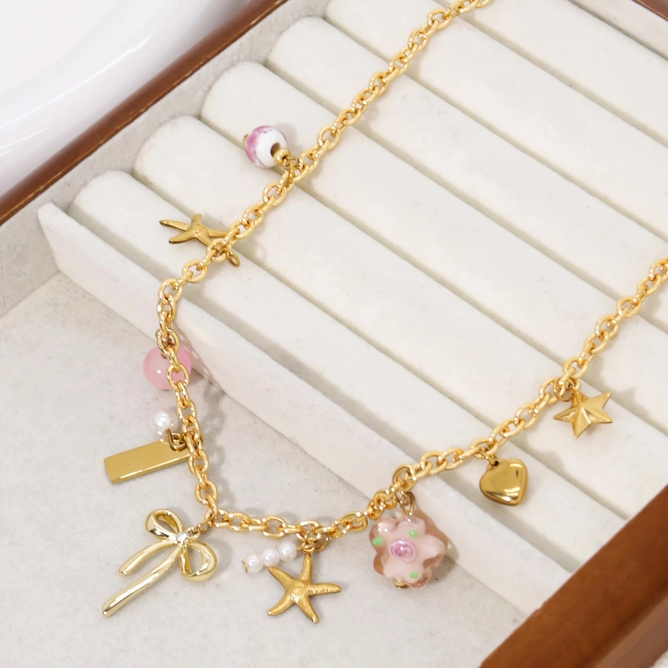 Coquette Starfish & Bow Charm Necklace PinkPro Beauty Supply