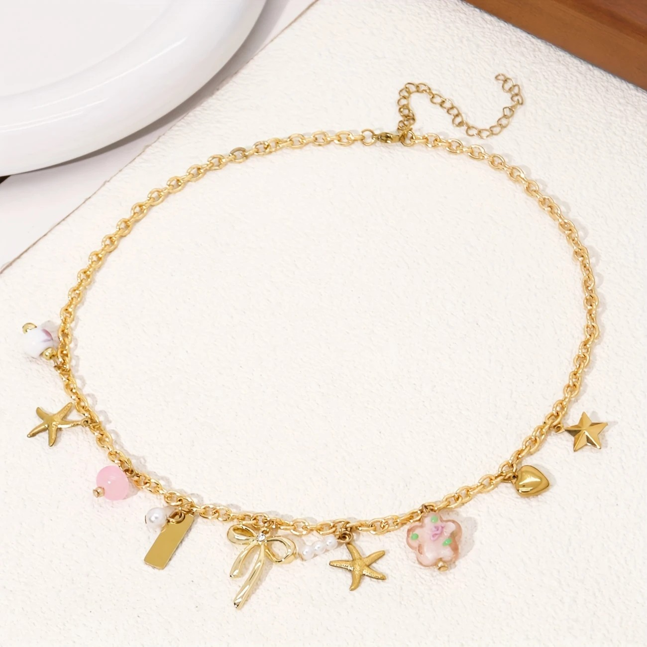 Coquette Starfish & Bow Charm Necklace PinkPro Beauty Supply