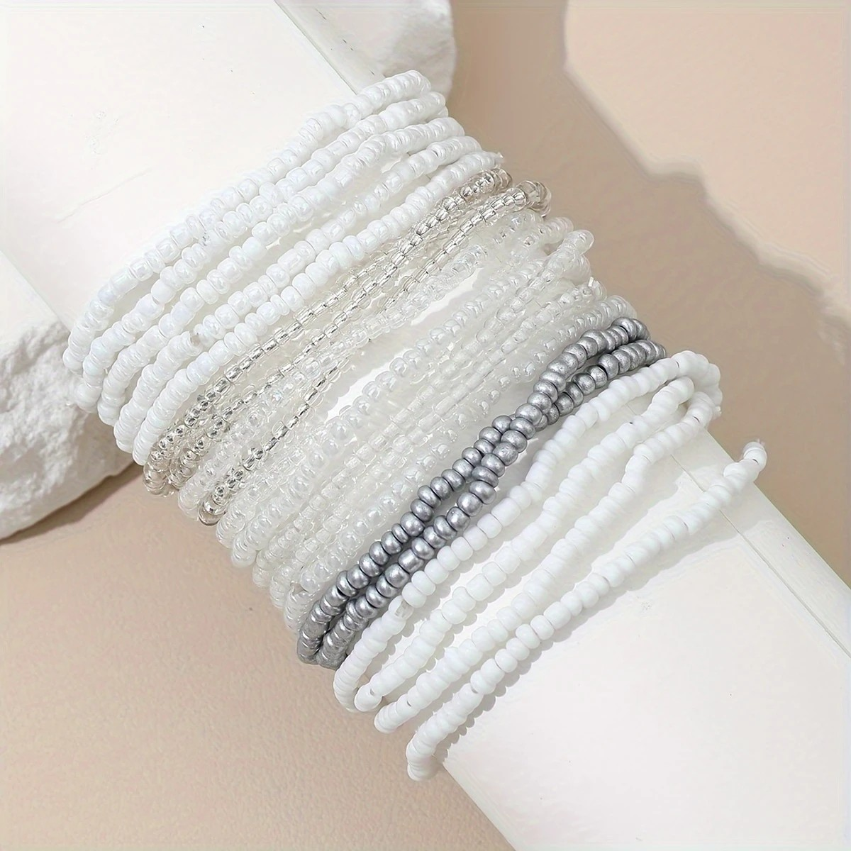 Bracelet Set Stretch Stack White - 20 Pieces - PinkPro Beauty Supply