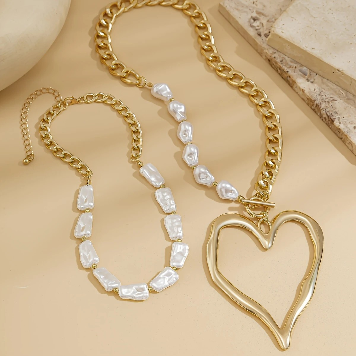 Hollow Heart Necklace Bead Chain - 2 Pieces PinkPro Beauty Supply