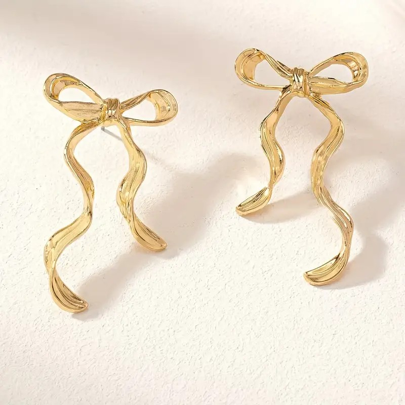 Dangle Earrings - Gold Bow Knot Ribbon PinkPro Beauty Supply