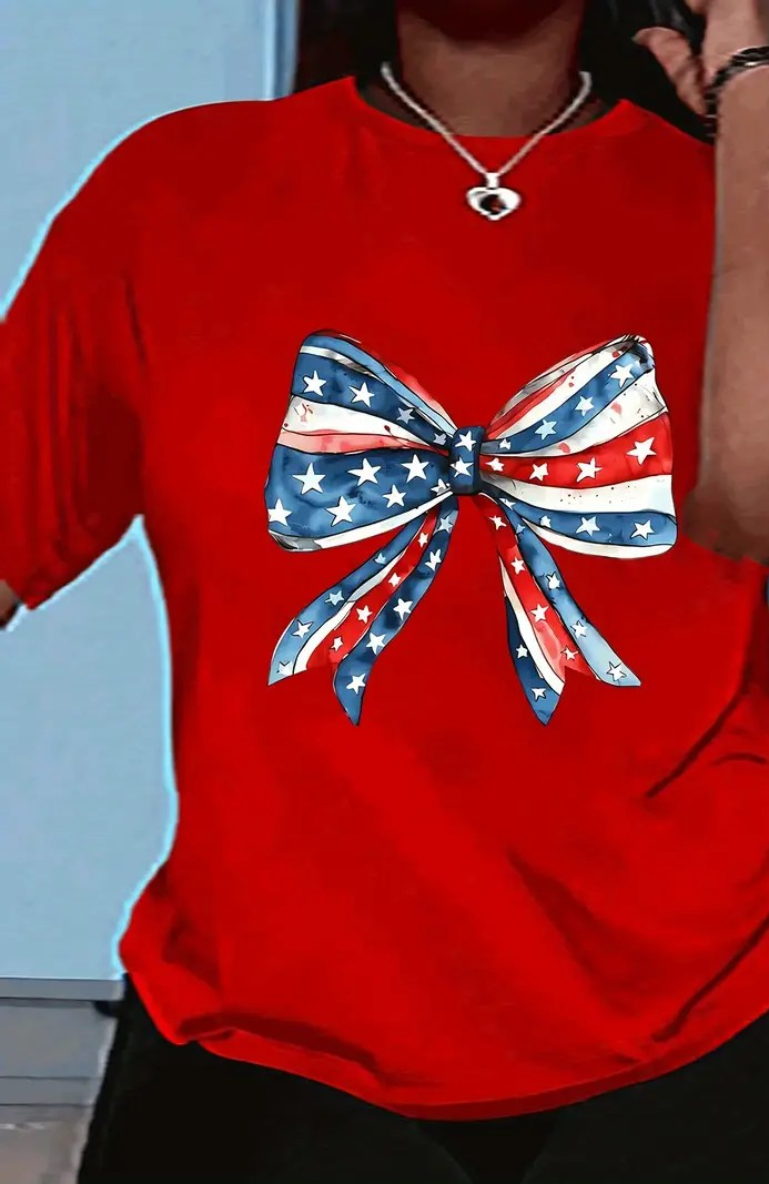 Graphic T-shirt American Flag Bow - PinkPro Beauty Supply