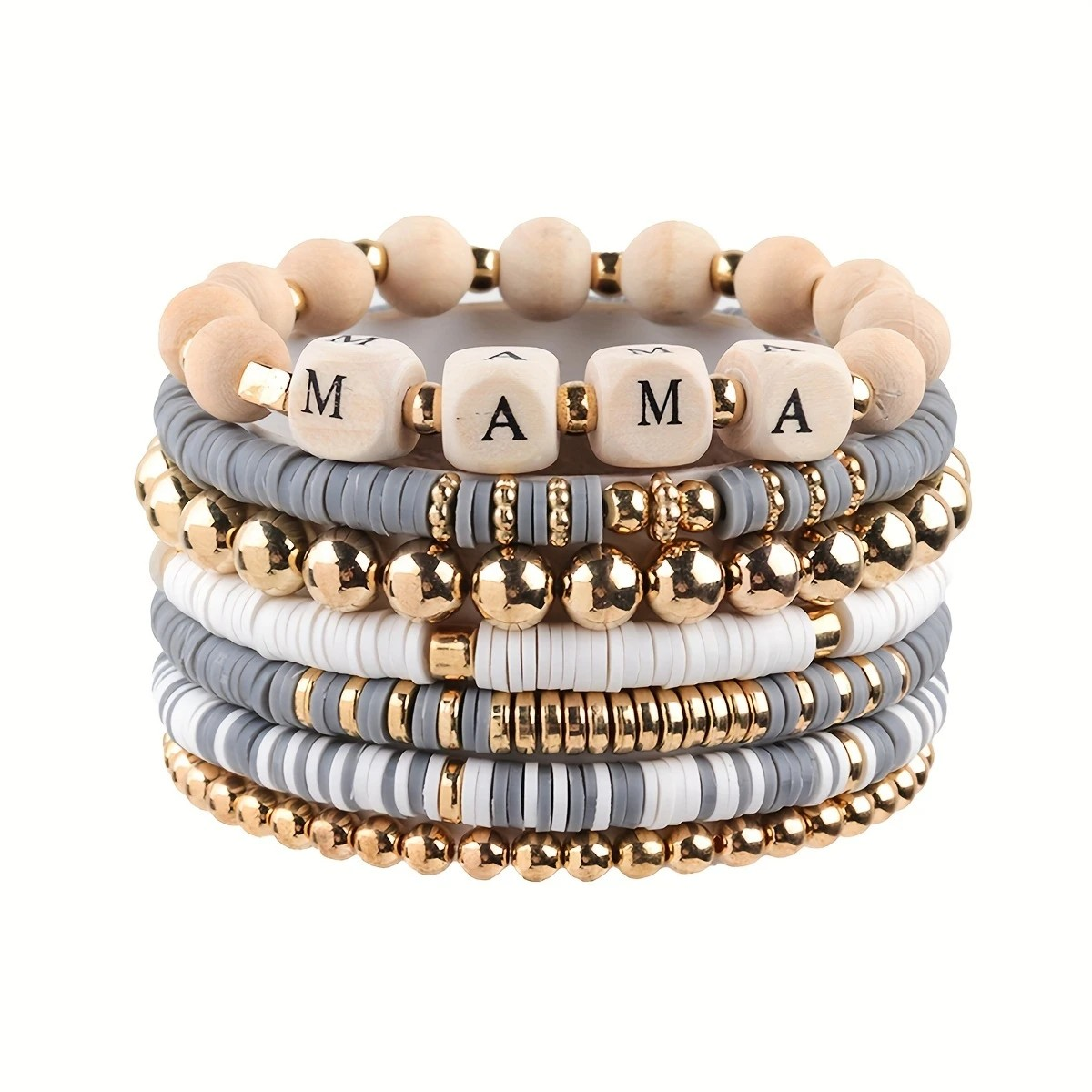 Bracelet Set Clay Beaded Mama - 7 Pieces - PinkPro Beauty Supply