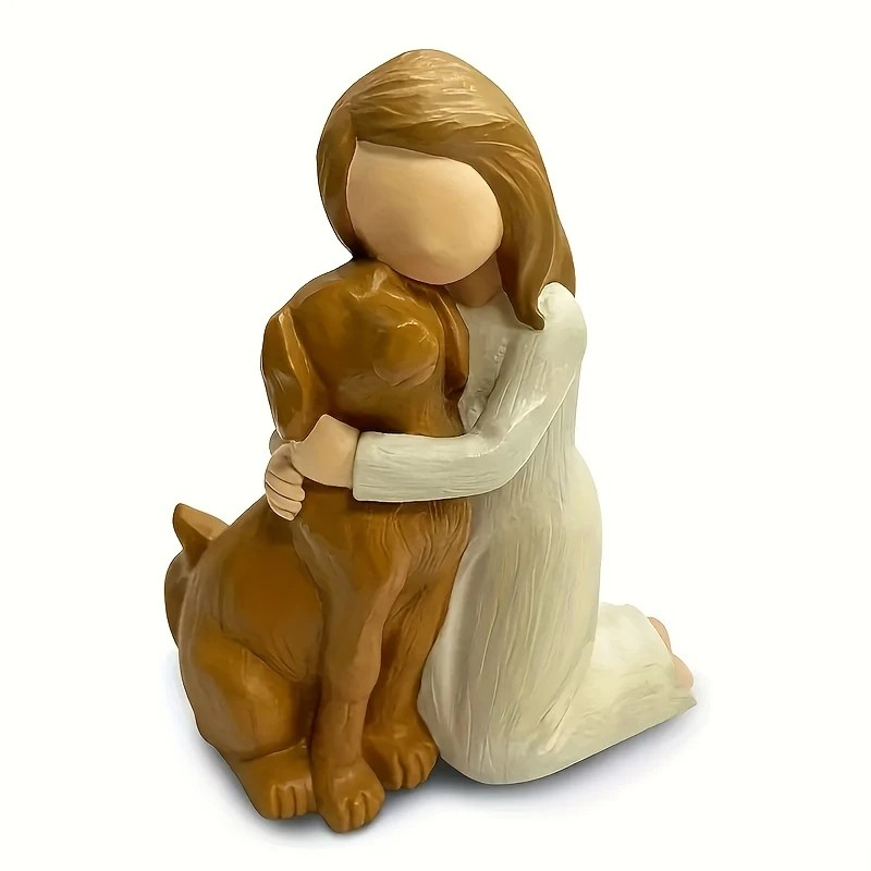 Gift Figurine - Heartfelt Girl & Brown Dog - PinkPro Beauty Supply