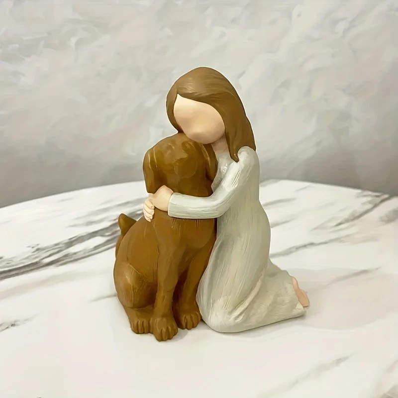 Gift Figurine - Heartfelt Girl & Brown Dog - PinkPro Beauty Supply