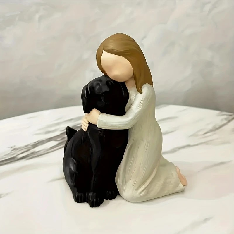 Gift Figurine - Heartfelt Girl & Black Dog Gift