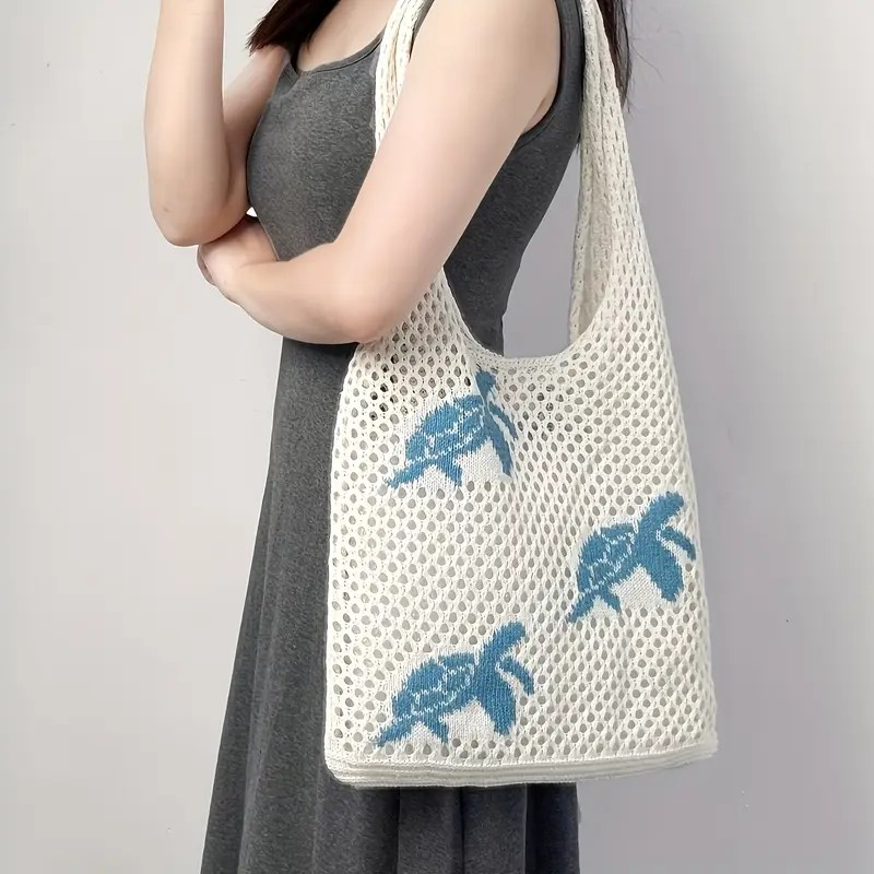 Tote Bag Crochet Beach Sea Turtle - Blue - PinkPro Beauty Supply