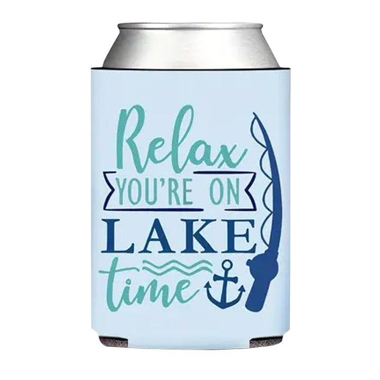 Gift Coozie Relax You're One Lake Time/Time Wasted at the Lake is Time Well Spent Double-sided - PinkPro Beauty Supply