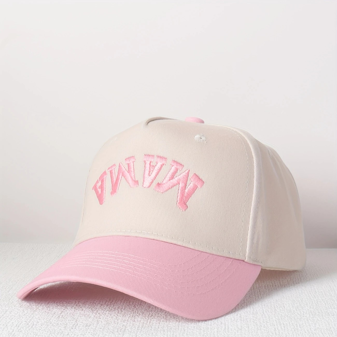 Cap - Mama Upside Down Off-White with Pink - PinkPro Beauty Supply