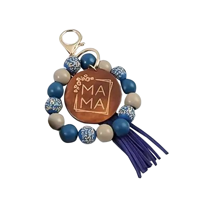 Bracelet Keychain Wooden Bead Mama Blue - PinkPro Beauty Supply