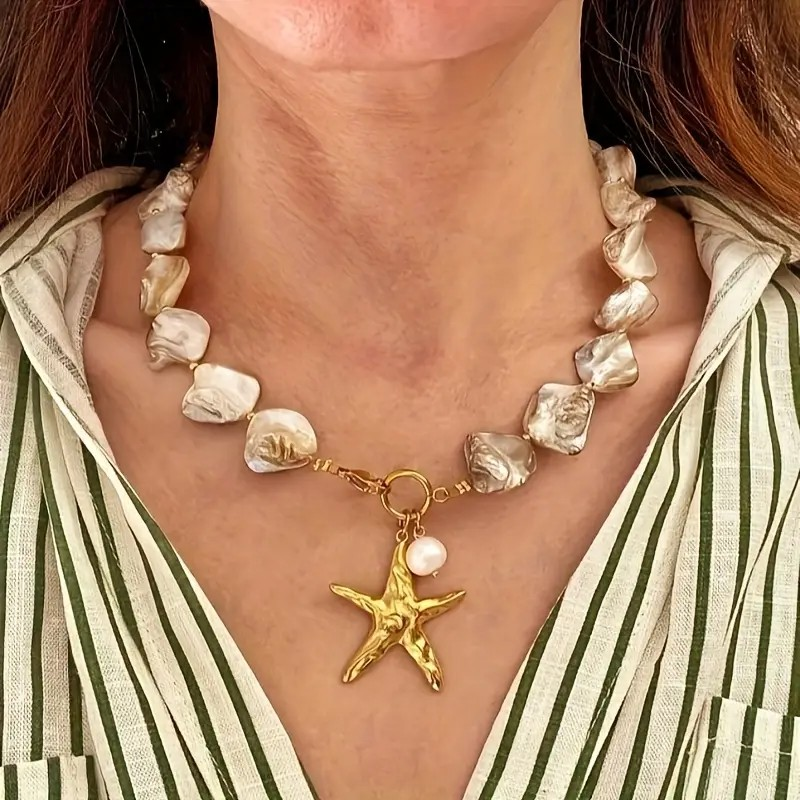 Necklace Golden Starfish Shell Beads - PinkPro Beauty Supply