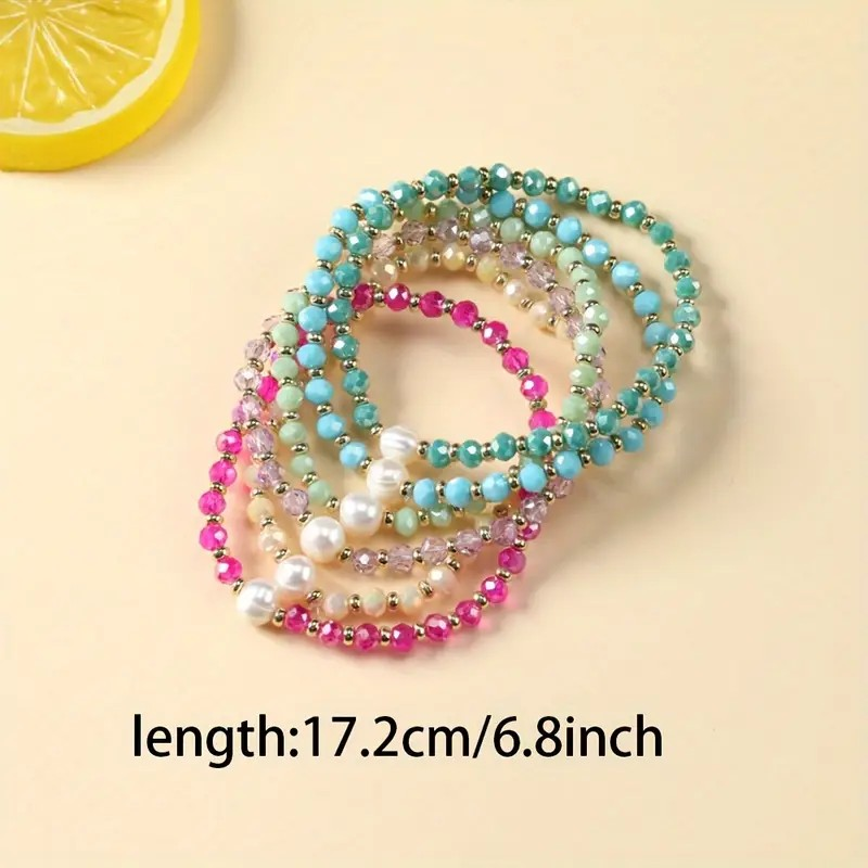 Bracelet Set Colorful Glass Beads - 6 Pieces PinkPro Beauty Supply