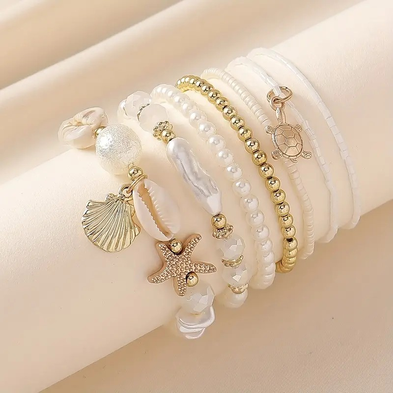 Bracelet Set Ocean Inspired Charms - 7 Pieces PinkPro Beauty Supply